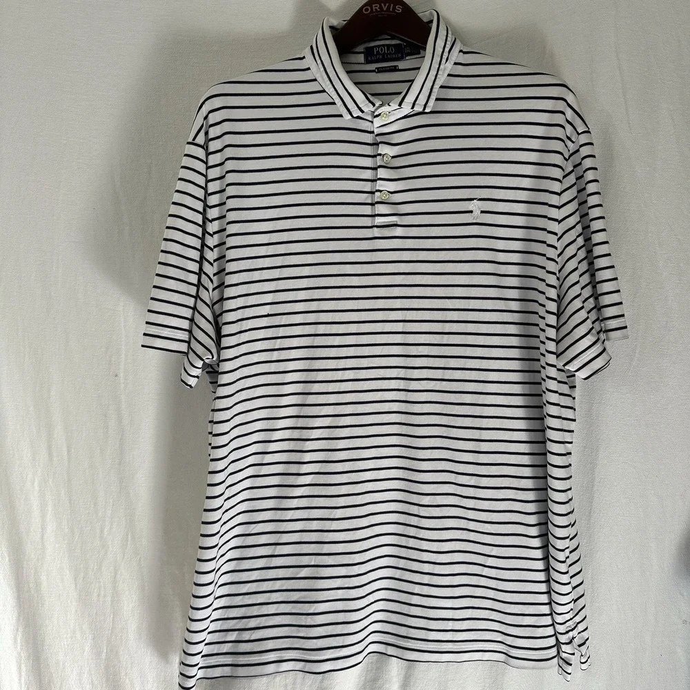 MENS PoloRalph Lauren Classic Fit White/Navy Striped‎ Polo Shirt Size XXL